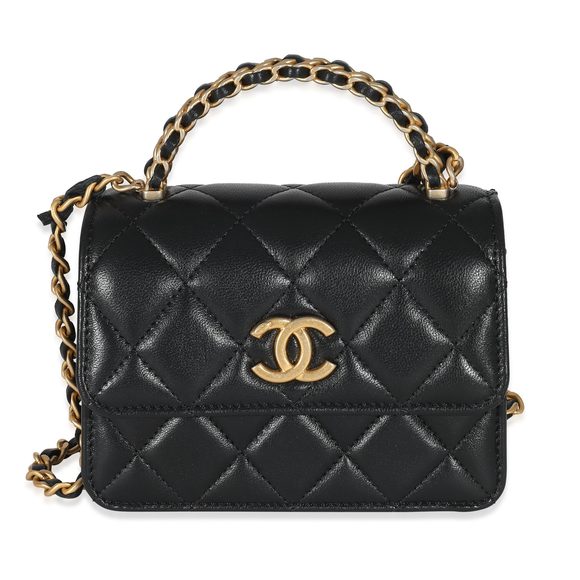 Chanel Black Quilted Lambskin Chain Top Handle Clutch - Picture 1 of 8